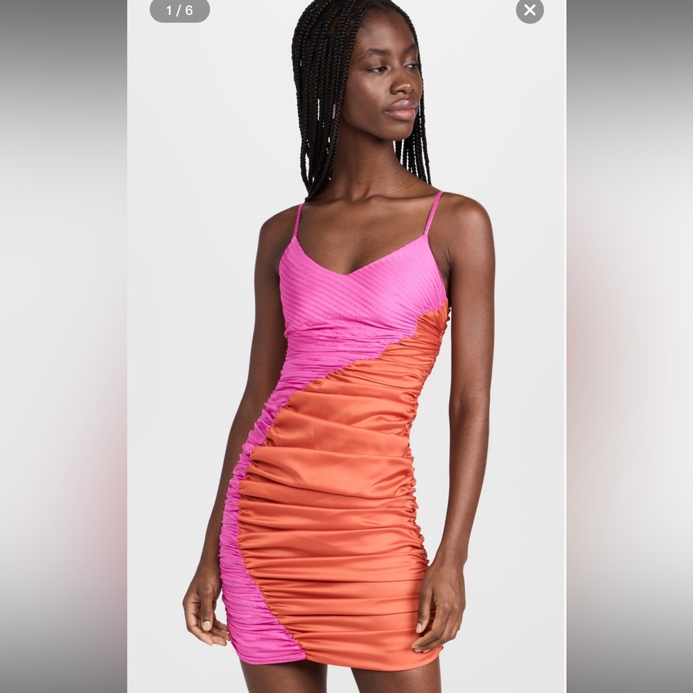 Ahluwalia Jade Two Toned Pink and Orange Ruched Dress